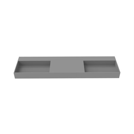 Castello Usa Juniper 72” Solid Surface Wall-Mounted Bathroom Sink in Gray with No Faucet Hole CB-GM-2056-72-G-NH